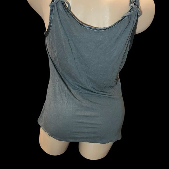 Old Navy Gray Large Button Front Ruched Tank Top Bow Tie Strap Y2K Boho Indie - Picture 3 of 8